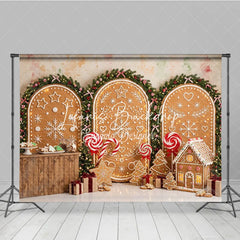 Lofaris Festive Gingerbread House and Snowflake Holiday Backdrop Christmas Garlands Sweet Candy Decor