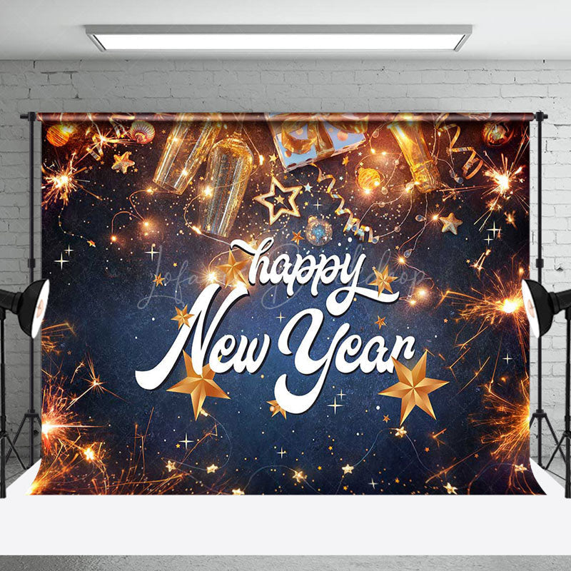 Lofaris Festive Gold Sparks Flicker Happy New Year Backdrop