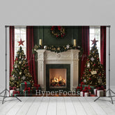 Lofaris Festive Green Red Fireplace Christmas Vibe Backdrop