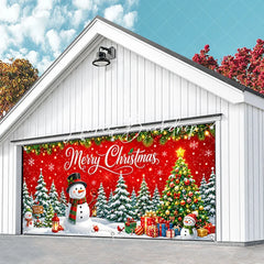 Lofaris Festive Merry Christmas Snowman and Snowy Tree Garage Door Banner Holiday Winter Wonderland Decor