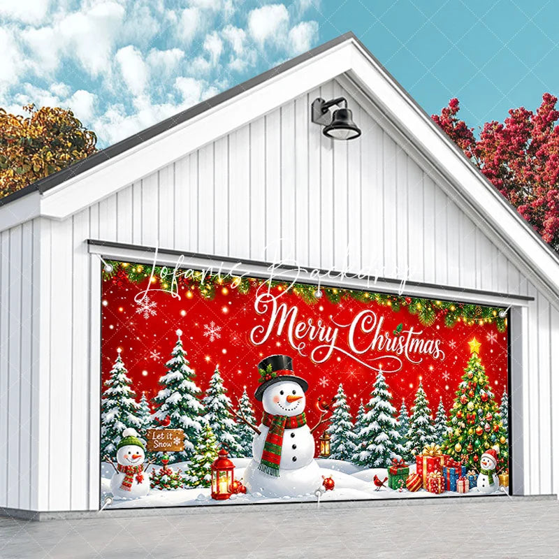 Lofaris Festive Merry Christmas Snowman and Snowy Tree Garage Door Banner Holiday Winter Wonderland Decor
