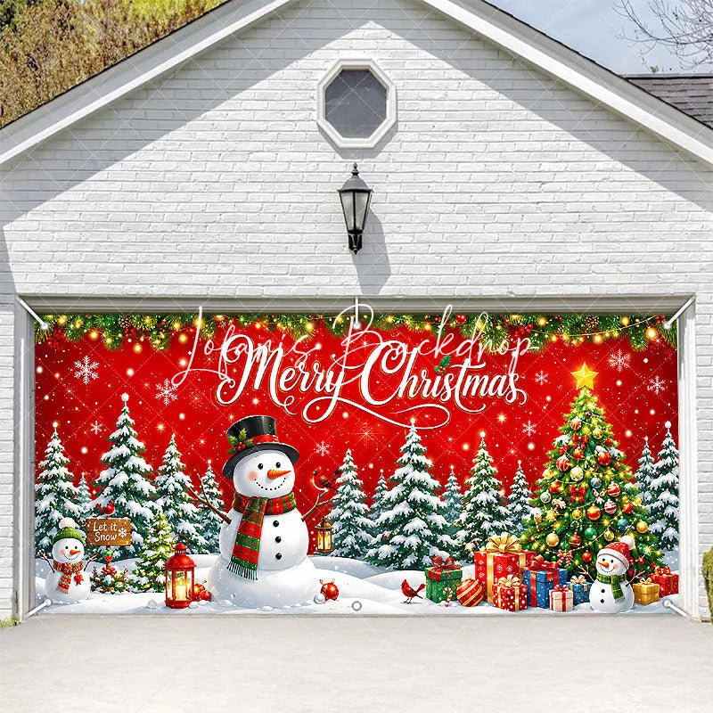 Lofaris Festive Merry Christmas Snowman and Snowy Tree Garage Door Banner Holiday Winter Wonderland Decor