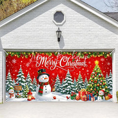 Lofaris Festive Merry Christmas Snowman and Snowy Tree Garage Door Banner Holiday Winter Wonderland Decor