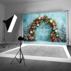 Lofaris Festive Pine Garland Arch Backdrop Colorful Ornament Blue Wall Photography Background