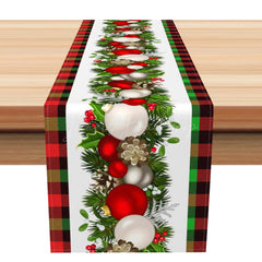 Lofaris Festive Plaid Bauble Pine Leaves Xmas Table Runner