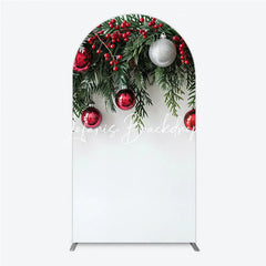 Lofaris Festive Red and Green Christmas Garland Round Top Arch Backdrop with Berries Ornaments Holiday Decor