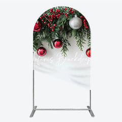 Lofaris Festive Red and Green Christmas Garland Round Top Arch Backdrop with Berries Ornaments Holiday Decor