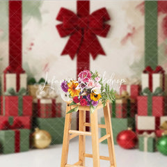 Lofaris Festive Red and Green Christmas Trees Gifts Holiday Backdrop Elegant Bows Ornaments Decor