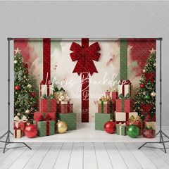 Lofaris Festive Red and Green Christmas Trees Gifts Holiday Backdrop Elegant Bows Ornaments Decor