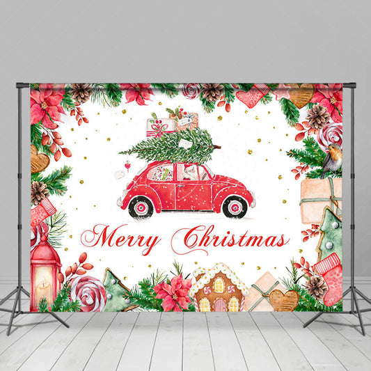Lofaris Festive Red Car Santa Claus Merry Christmas Backdrop