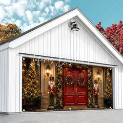 Lofaris Festive Red Door Christmas Nutcracker Garage Banner Elegant Holiday Wreaths Decoration