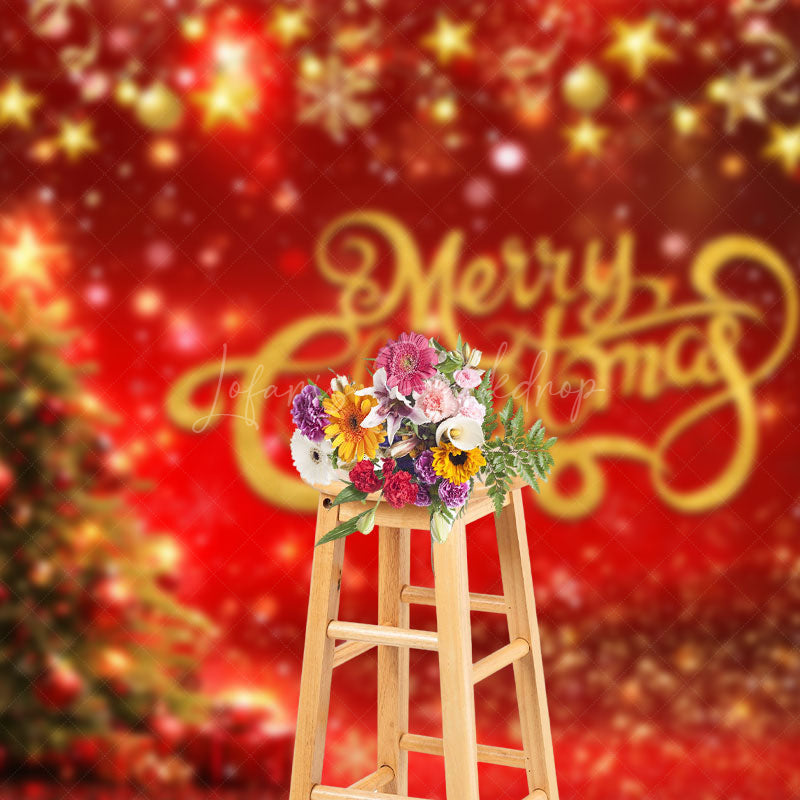 Lofaris Festive Red Gold Gifts Tree Bells Christmas Backdrop