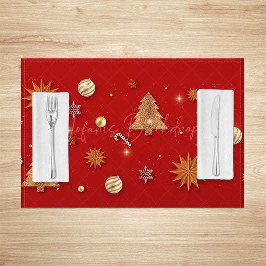 Lofaris Festive Red Gold Snowy Christmas Set Of 4 Placemats