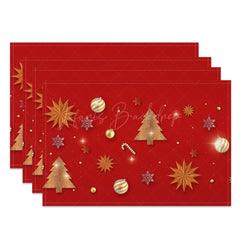 Lofaris Festive Red Gold Snowy Christmas Set Of 4 Placemats