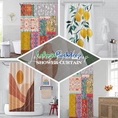 Lofaris Festive Red Green and Gray Christmas Tree Pattern Shower Curtain Modern Winter Holiday Bathroom Decor