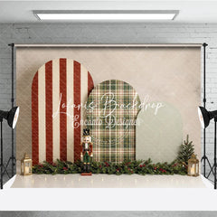 Lofaris Festive Red Striped and Green Plaid Arched Holiday Backdrop Christmas Nutcracker Garland Decor