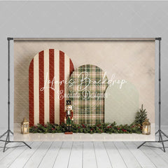 Lofaris Festive Red Striped and Green Plaid Arched Holiday Backdrop Christmas Nutcracker Garland Decor