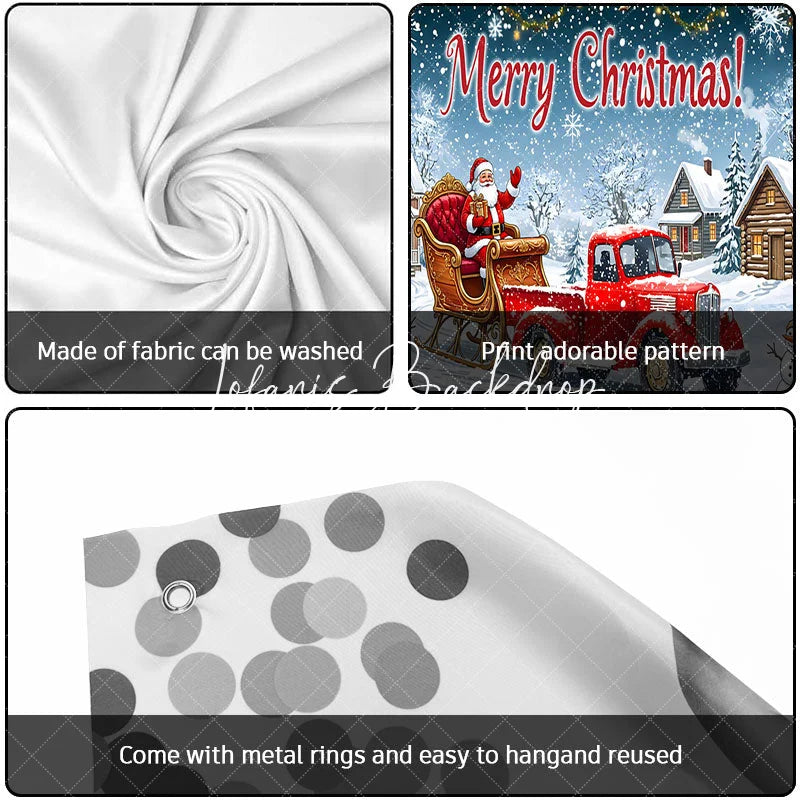 Lofaris Festive Red Truck with Santa Claus and Sleigh Winter Village Garage Door Banner Merry Christmas Holiday Decor