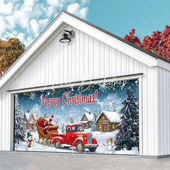 Lofaris Festive Red Truck with Santa Claus and Sleigh Winter Village Garage Door Banner Merry Christmas Holiday Decor