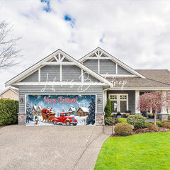 Lofaris Festive Red Truck with Santa Claus and Sleigh Winter Village Garage Door Banner Merry Christmas Holiday Decor
