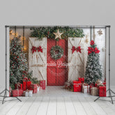 Lofaris Festive White Red Wood Door Christmas Vibe Backdrop