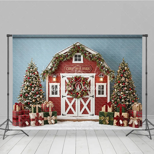 Lofaris Festive Winter Pine Tree and Cozy Fireplace Holiday Backdrop Red Gold Ornaments Room Decor for Family Portraits