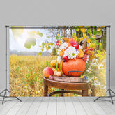 Lofaris Field Thanksgiving Pumpkin Floral Autumn Backdrop