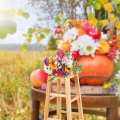 Lofaris Field Thanksgiving Pumpkin Floral Autumn Backdrop