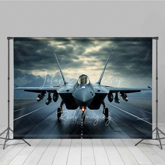 Lofaris Fighter Jet Military Backdrop Cool Air Force Plane Runway Photography Background Stormy Sky Pilot Photo Prop