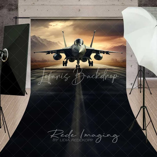 Lofaris Fighter Jet Runway Sweep Backdrop Military Airfield Asphalt Photography Floor Mat Cool Aircraft Decoration