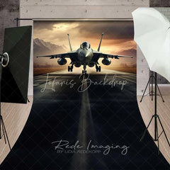 Lofaris Fighter Jet Runway Sweep Backdrop Military Airfield Asphalt Photography Floor Mat Cool Aircraft Decoration
