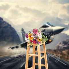 Lofaris Fighter Jet Taking Off over Mountain Road Backdrop Supersonic Aviation Photography Background