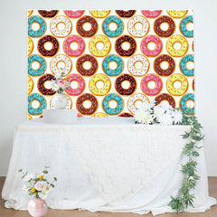 Lofaris Filled Donuts Colorful Sweet Happy Birthday Backdrop
