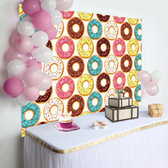 Lofaris Filled Donuts Colorful Sweet Happy Birthday Backdrop