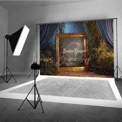 Lofaris Fine Art Backdrop Ornate Gold Frame in Enchanted Forest Magical Dark Curtains Photography Background Prop