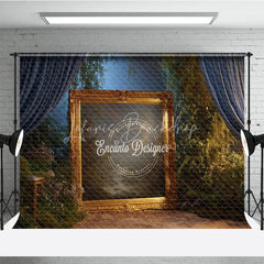 Lofaris Fine Art Backdrop Ornate Gold Frame in Enchanted Forest Magical Dark Curtains Photography Background Prop