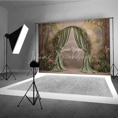 Lofaris Fine Art Backdrop Secret Garden Arch with Green Drapes Fern and Floral Woodland Photography Prop