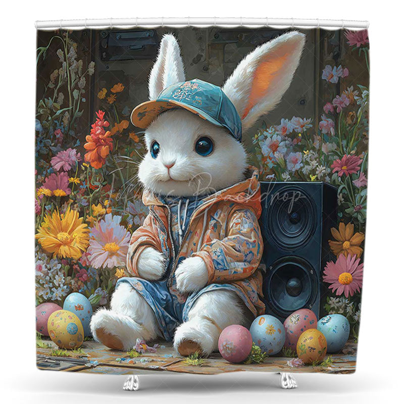 Lofaris Fine Art Bunny Eggs Floral Easter Shower Curtain