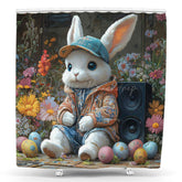 Lofaris Fine Art Bunny Eggs Floral Easter Shower Curtain