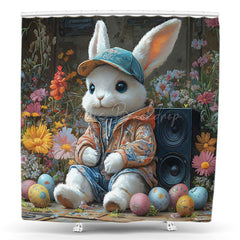 Lofaris Fine Art Bunny Eggs Floral Easter Shower Curtain