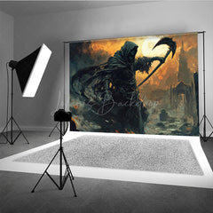 Lofaris Fine Art Grim Reaper Photography Backdrop Fiery Graveyard Scene for Halloween Dark Fantasy Themed Portraits