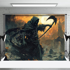 Lofaris Fine Art Grim Reaper Photography Backdrop Fiery Graveyard Scene for Halloween Dark Fantasy Themed Portraits