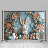 Lofaris Fine Art Orange Blue Floral Bunny Easter Backdrop