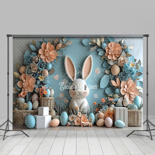 Lofaris Fine Art Orange Blue Floral Bunny Easter Backdrop
