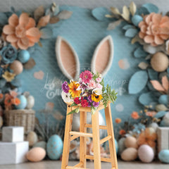 Lofaris Fine Art Orange Blue Floral Bunny Easter Backdrop