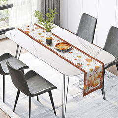 Lofaris Fine Art Pumpkin Table Runner with Sweet Cartoon Leaves for Artistic Fall and Thanksgiving Decor