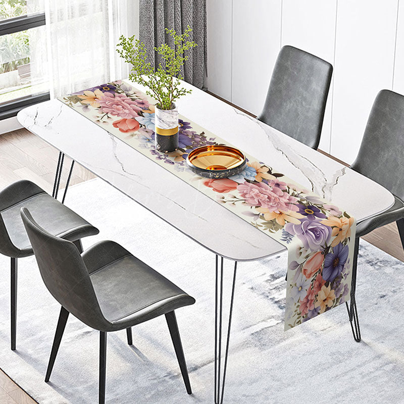 Lofaris Fine Art Spring Flowers Table Runner Oil Painting Style with a Colorful Bouquet Elegant Kitchen Dining Decor