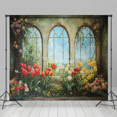 Lofaris Fine Art Window Colorful Floral Room Set Backdrop