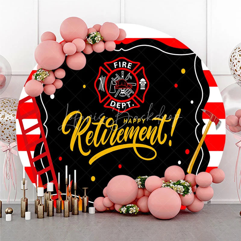 Lofaris Firefighter Retirement Round Backdrop Red and White Stripes Fire Department Emblem
