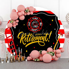 Lofaris Firefighter Retirement Round Backdrop Red and White Stripes Fire Department Emblem